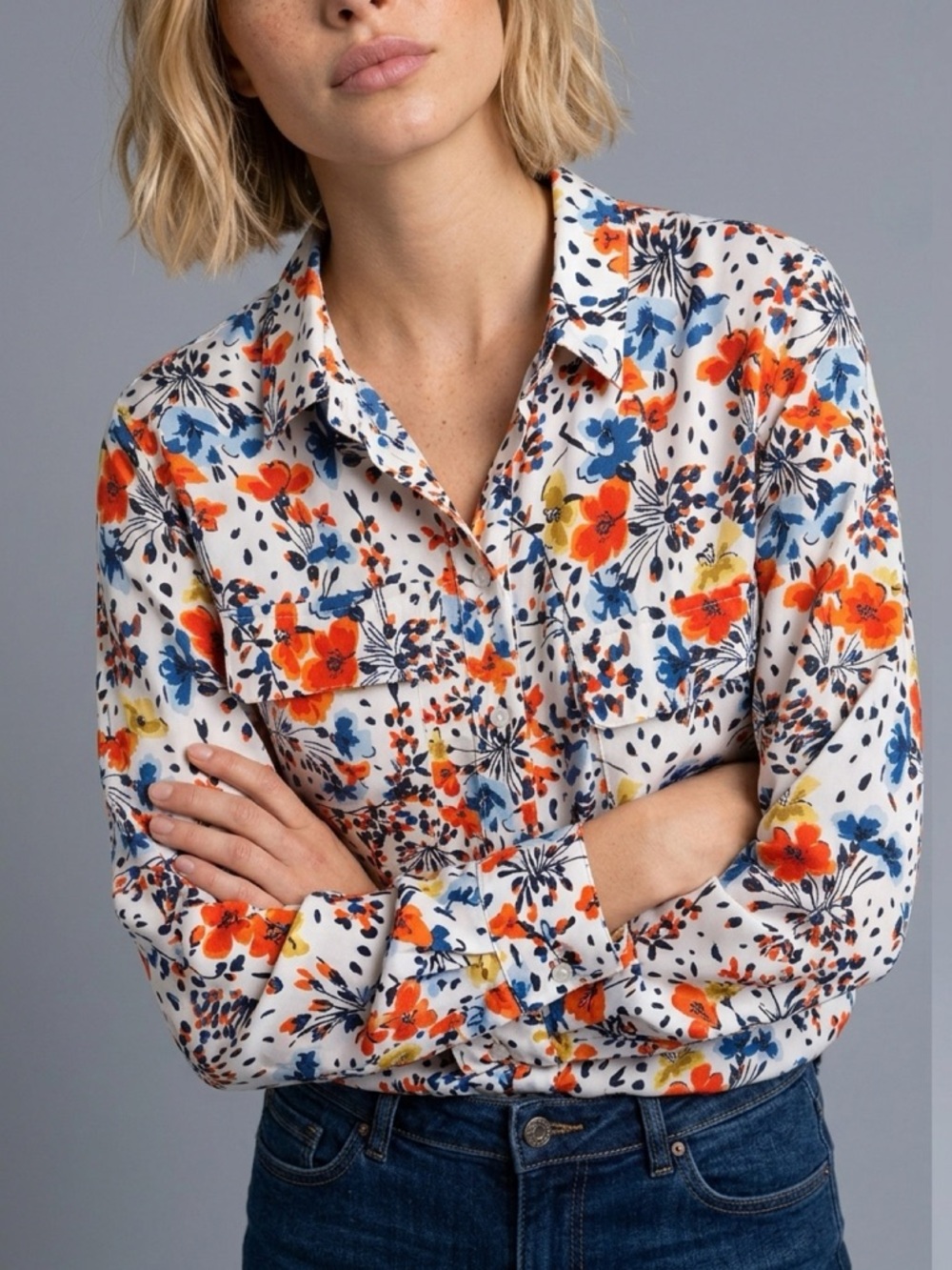 Jones New York Floral Utility Button Down Shirt; Size XL